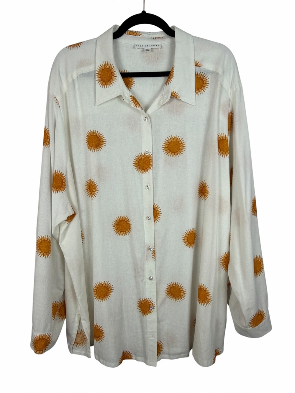 Jane + Delancey Sun Print Linen Blend Button Front Shirt 3X Cottagecore Boho